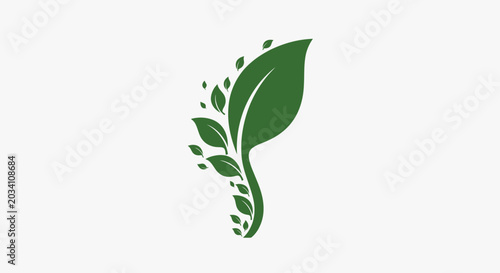Minimalist green leaf logo design for ecological sustainability and organic concepts