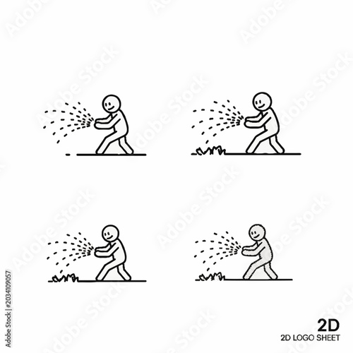 Stick figure scattering seeds for garden planting