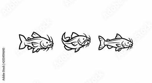 Catfish line art icons in different poses