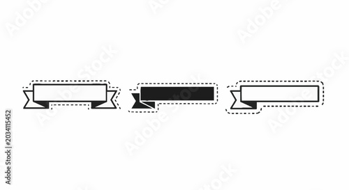 Decorative ribbon banner icons with dotted borders