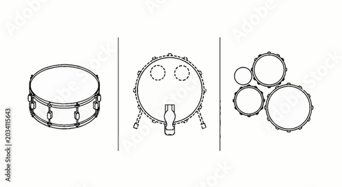 Drum set and percussion instrument outline icons