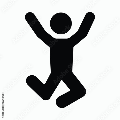 Bilde på lerret Joyful person jumping with arms raised up in air celebrating success or achievement isolated on white background energetic happy dancer excited athlete victory pose motion dynamic
