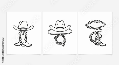Cowboy accessories including boots hat and lasso