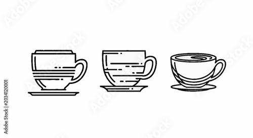 Coffee and tea cup line art icons