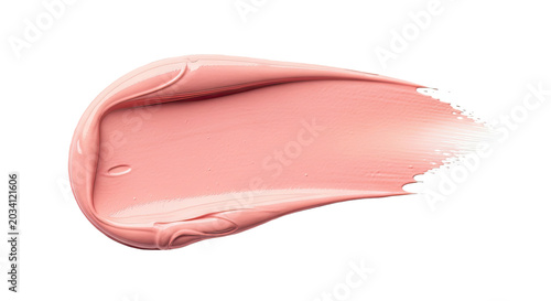 Smooth pink cosmetic cream swatch on transparent background for beauty products