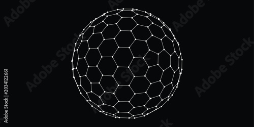 Abstract Wireframe Sphere Geometry Illustration on Black Background Vector Design