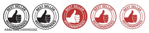 Photos Best seller badges with thumbs up and recommended text circular seal set, Best s