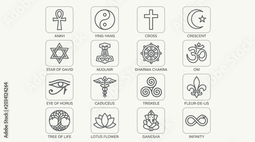 Tableau sur toile Collection of world religion and ancient culture spiritual symbols