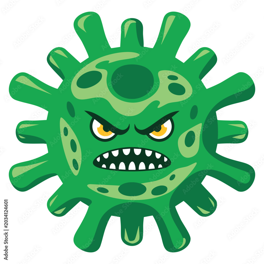 Fototapeta premium Evil virus with angry molecule epidemic illustration. Healthcare concept design ideal for medical and infection awareness themed projects.