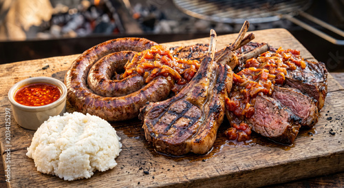 South African Shisa Nyama Braai Meat Platter 8K Stock Shot