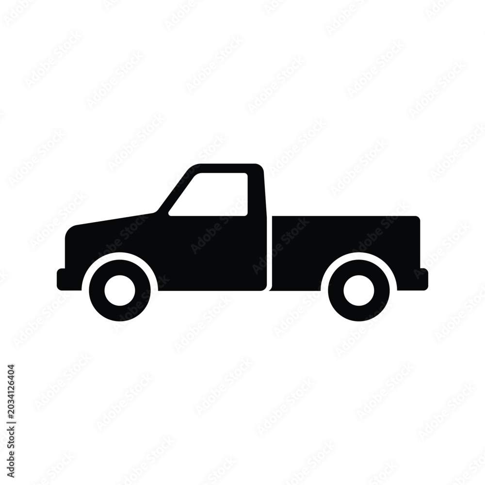 Obraz premium Pickup Truck Silhouette Vector EPS – Black 4x4 Off Road Vehicle Icon for Automotive, Adventure, Transport Design