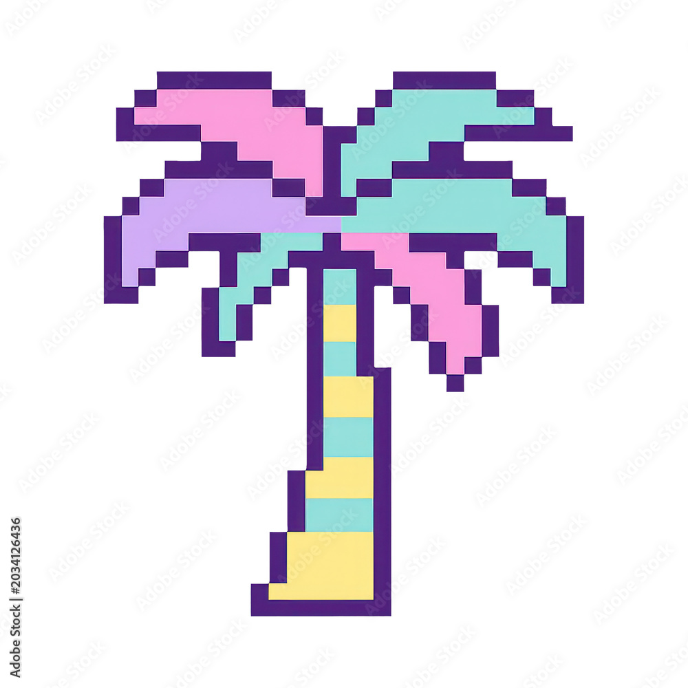 Fototapeta premium PNG Retro pixel palm tree illustration.