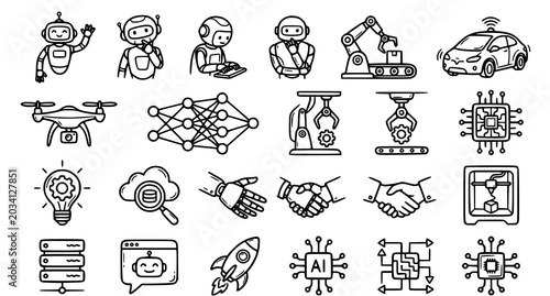 Schilderij op canvas Automation technology icons for business and industry