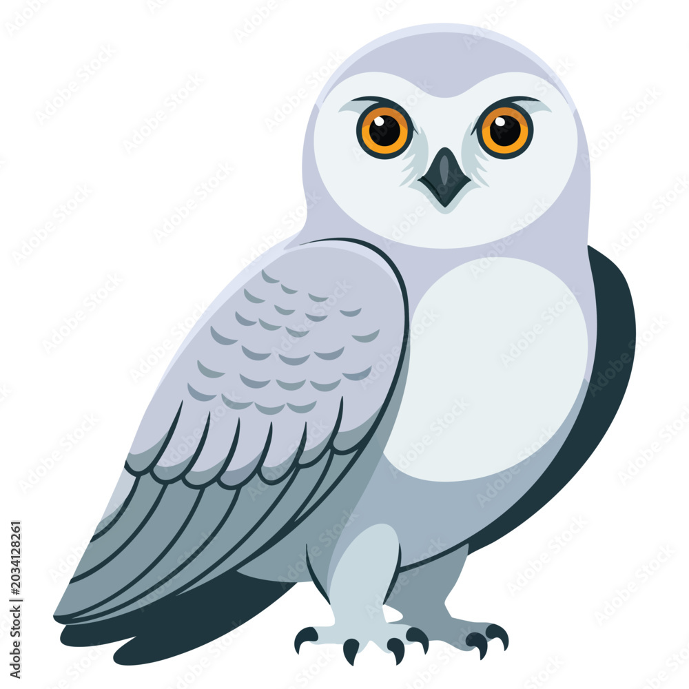 Obraz premium Flat vector illustration of a cute polar owl with isolated background. Perfect for animal cartoons winter nature and playful themed visuals.