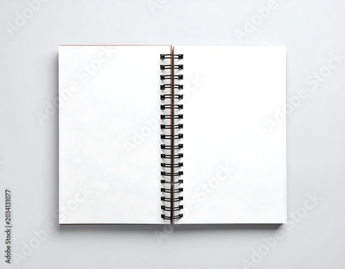 Open Spiral Bound Sketchbook with Blank Pages Displayed on Soft Light Background for Drawing, Illustration and Creative Art Mockup