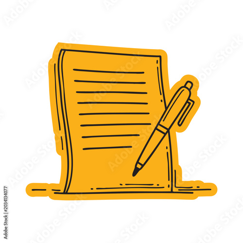 Essay Paper with Pen Sticker Doodle Illustration
