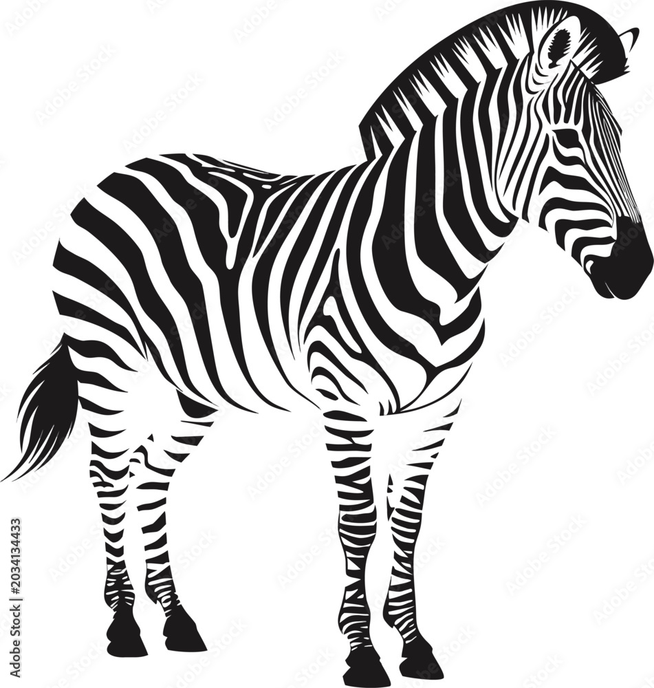 Obraz premium Black and white zebra, striped animal, wildlife illustration, vector graphic