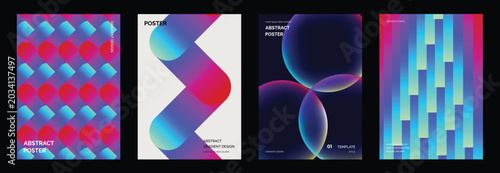 Bild auf Leinwand Abstract gradient vector poster set with colorful geometric backgrounds, bright ribbon shapes, soft blobs, vertical stripes, neon blocks and modern cover designs