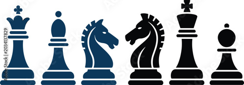 Bild auf Leinwand Chess Piece Silhouette Collection Vector Illustration with King, Queen, Knight,