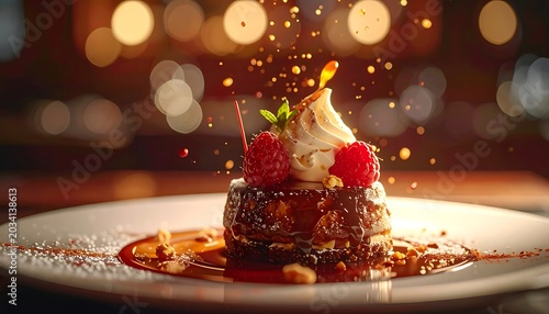 Delicious chocolate cake with whipped cream.