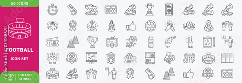 Photos Set of 50 outline icons related to football, soccer