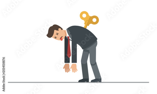 Tableau sur toile Exhausted Businessman Slumping with Wind Up Key on Back