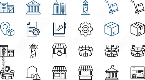Bilde på lerret Set of linear icons for real estate architecture logistics and corporate busines