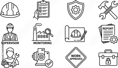 Photos Construction worker safety inspection and industrial management vector pack
