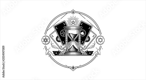 Canvastavla Elegant Vintage Casino Emblem with Hourglass and Playing Cards.