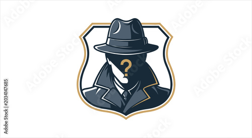 Foto Mysterious Detective Figure with Question Mark Emblem.