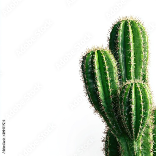 Green cactus with white background, close-up