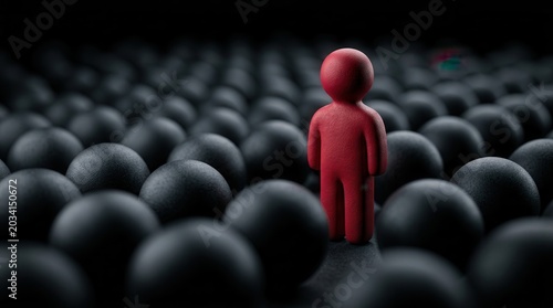A red figure among black spheres symbolizes identifying insider threats.