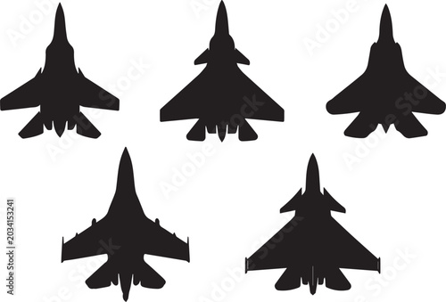 Slika na platnu Set of Military Fighter Jet Silhouettes - Modern Air Force Aircraft Vector Icons