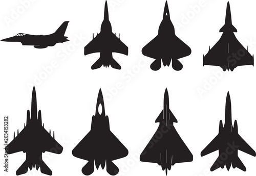 Tableau sur toile Vector Set of Military Fighter Jet Silhouettes - Collection of Modern Air Force