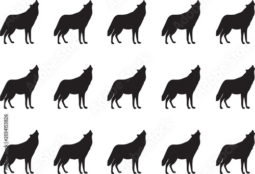 Quadro em tela Howling Wolf Silhouette Vector Collection - Set of 15 Identical Black Wolf Icons