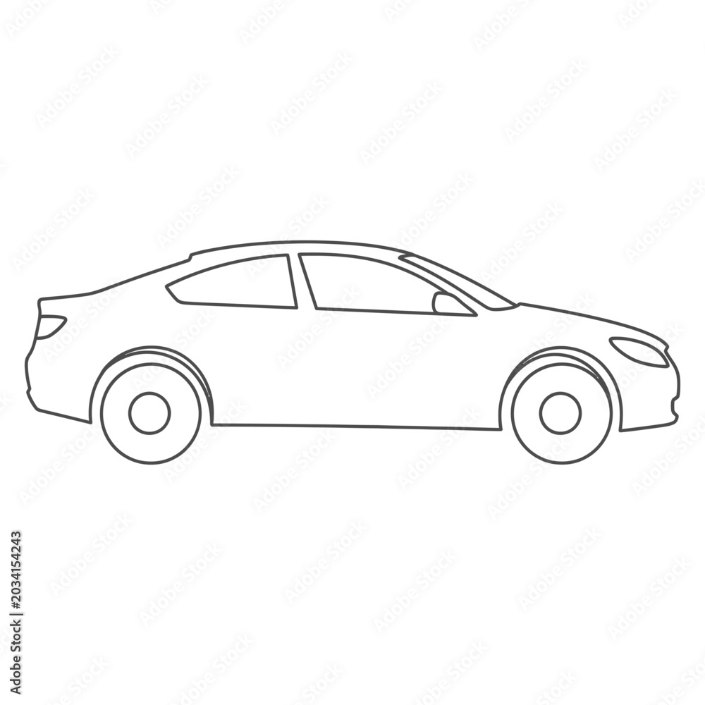 Fototapeta premium Simple line art illustration of a sleek sedan car viewed from the side.