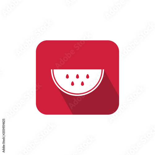 White Watermelon Slice Icon on Red Background