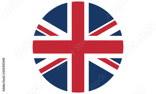 Circular icon featuring the national flag of the United Kingdom as a vibrant graphic element for digital design projects today