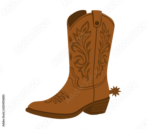 Quadro su tela Brown cowboy boot with spur isolated on white background