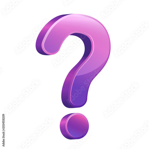 A large purple question mark curves across a white page. Vector illustration