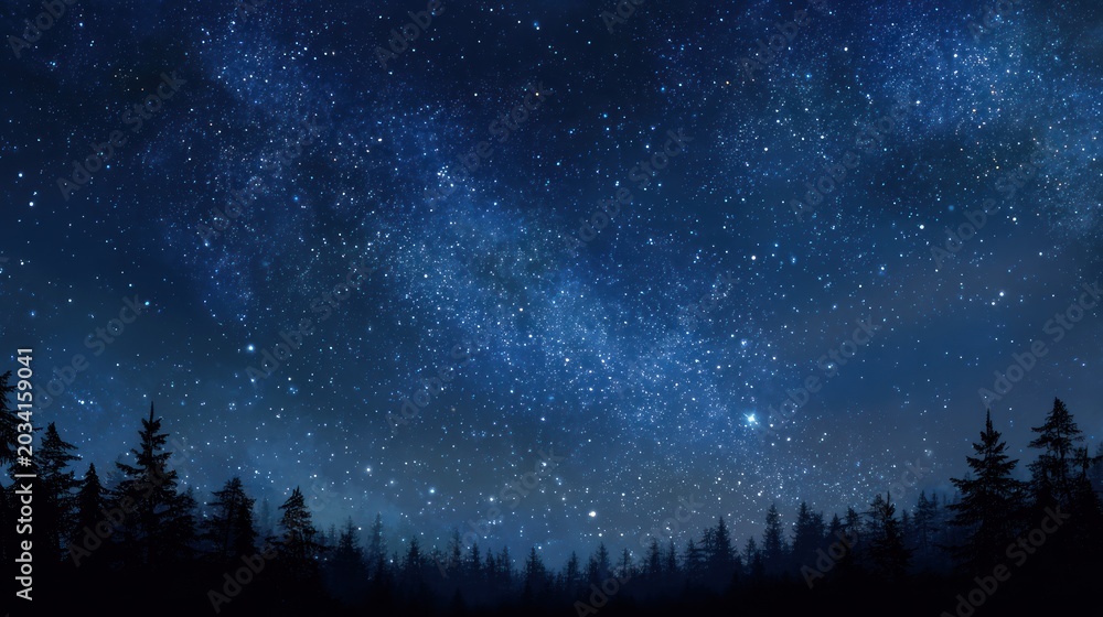 Obraz premium Night sky with aurora borealis over silhouetted trees artistic digital illustration