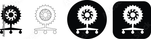 Tableau sur toile Interlocking gears with circular arrows in black and white outline gears interlo