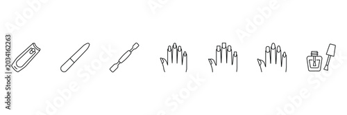 Φωτογραφία Manicure tools and hand nail icon set with clipper file pusher polish vector line illustration