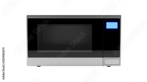 Modern stainless steel microwave oven with digital display, sleek silver kitchen appliance for food heating, contemporary electric microwave cooker isolated on Transparent Background