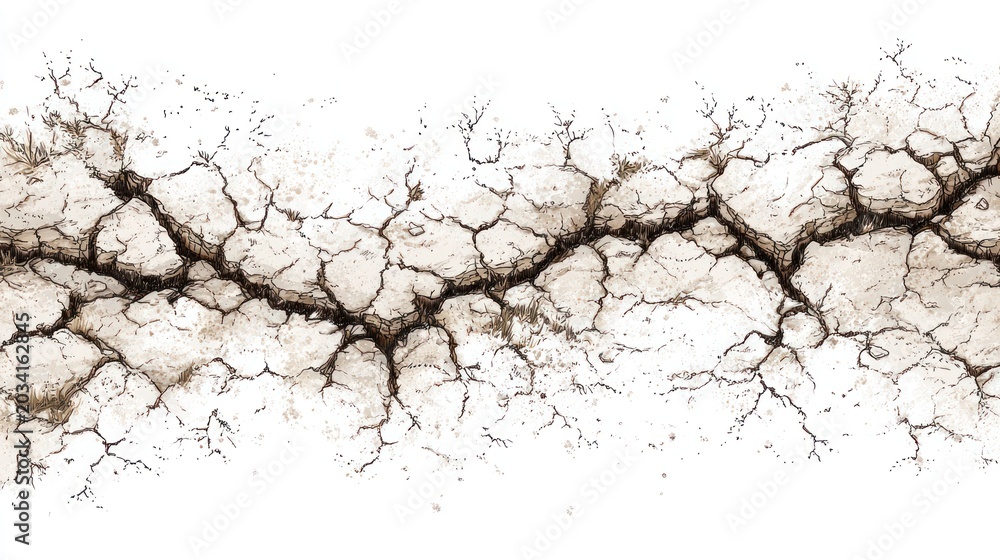 Fototapeta premium Close up of cracked surface texture on white background for design elements