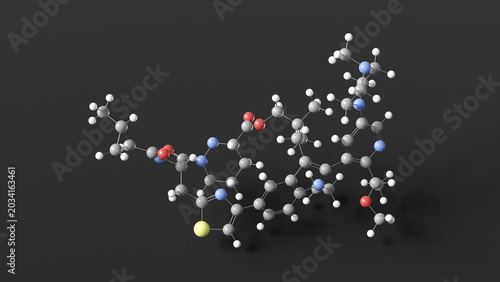 daraxonrasib molecule 3d, molecular structure, ball and stick model, structural chemical formula antineoplastic drug