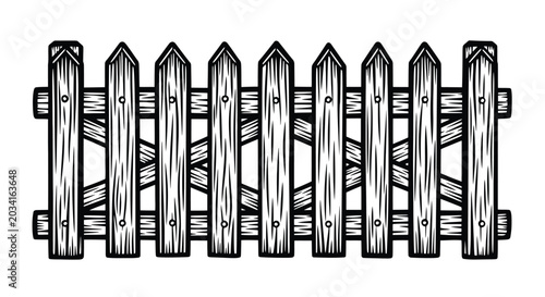 Black and white picket fence illustration vector design for rural scenes