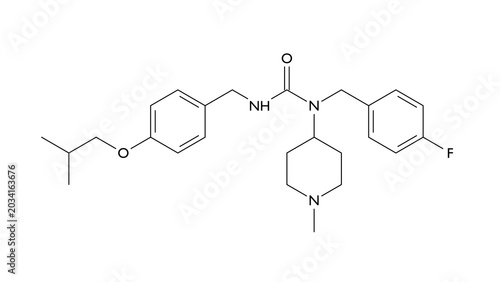 Εκτύπωση καμβά pimavanserin molecule, structural chemical formula, ball-and-stick model, isolat