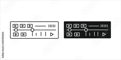 Fotografija Black and white audio control panel with playback buttons and sliders