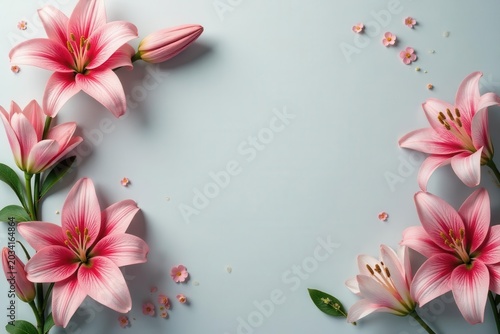 Elegant lily floral stationery template; gray backdrop, bloom, template, invitation